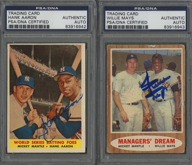 1958 and 1962 Topps Hank Aaron and Willie Mays Signed Cards Pair (2 Different) - Both PSA/DNA Authentic